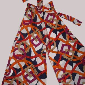 70s Palazzo Beach Pajamas Set Lounge Pants Vintage Huge Abstract